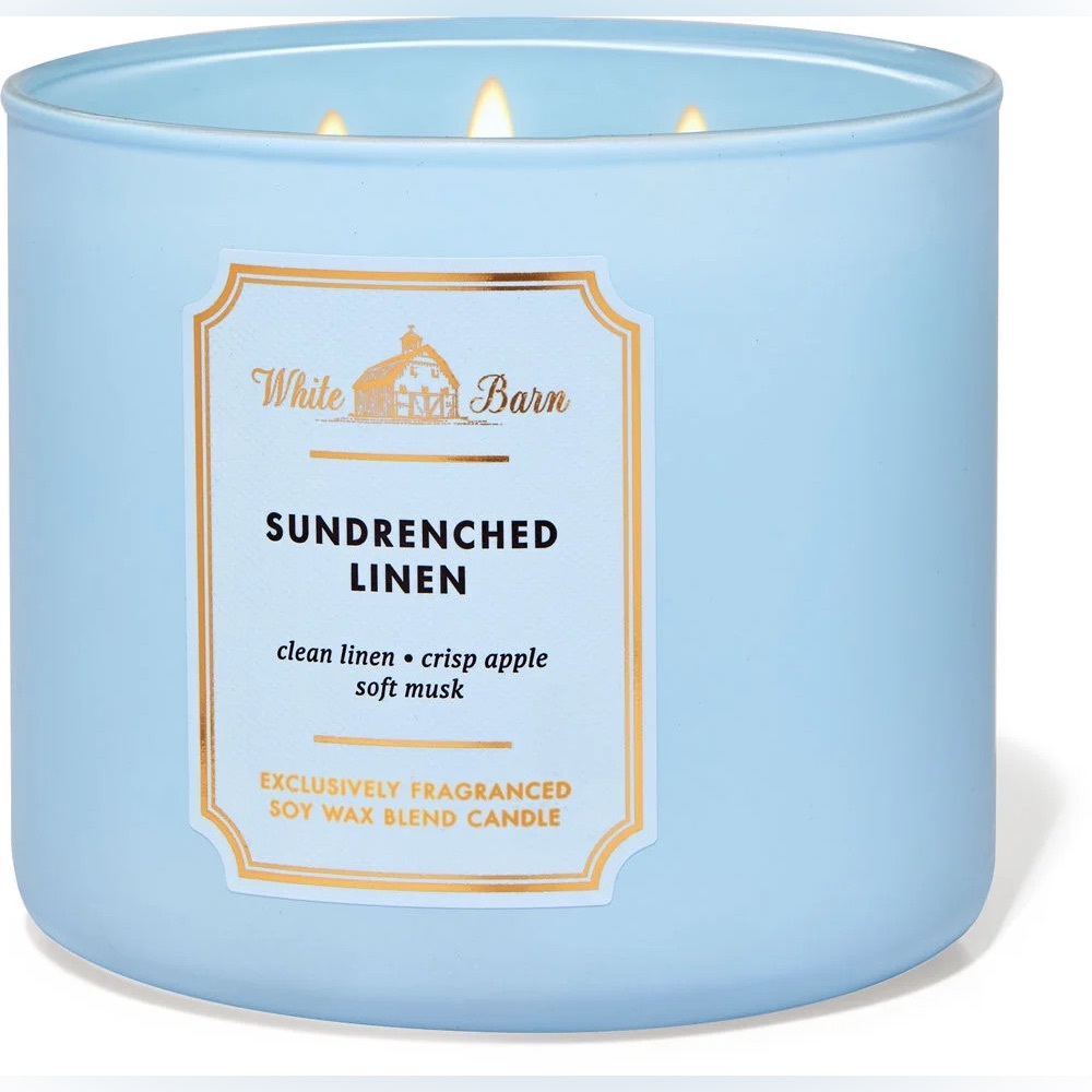 TWO (2) BATH & BODY WORKS SUN DRENCHED LINEN 3 Wick Candle 14.5 oz…